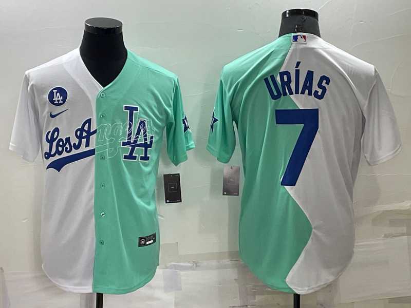 Los Angeles Dodgers #7 Julio Urias White Green Two Tone 2022 Celebrity Softball Game Cool Base Jersey,We sell and wholesale Los Angeles Dodgers #7 Julio Urias White Green Two Tone 2022 Celebrity Softball Game Cool Base Jersey on line form chian!